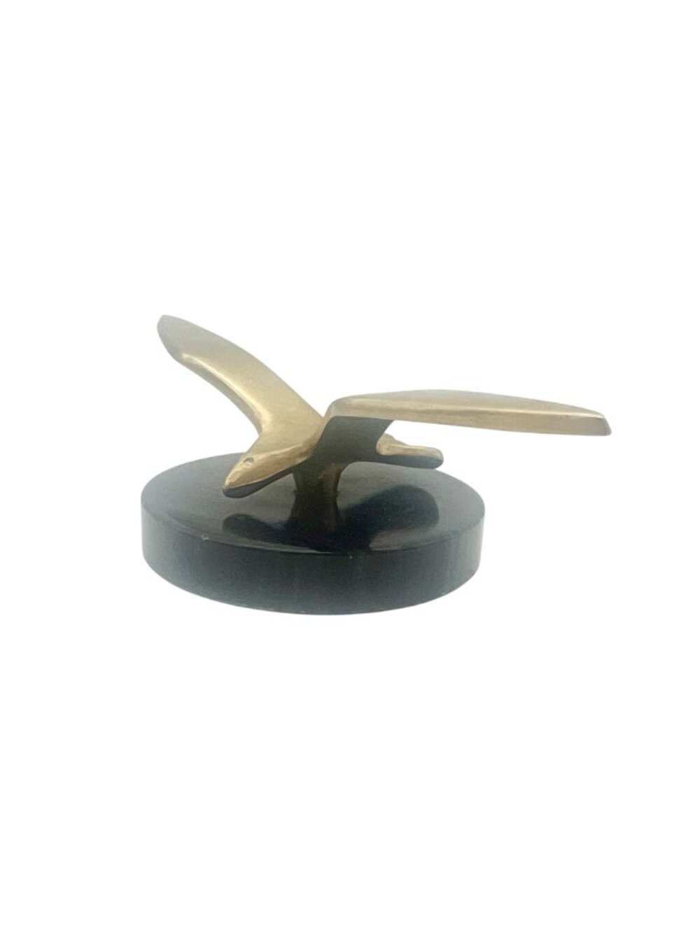 Vintage Brass Seagull Bird Sculpture Figurine Black Marble Base Minimalist MCM - Picture 2 of 9